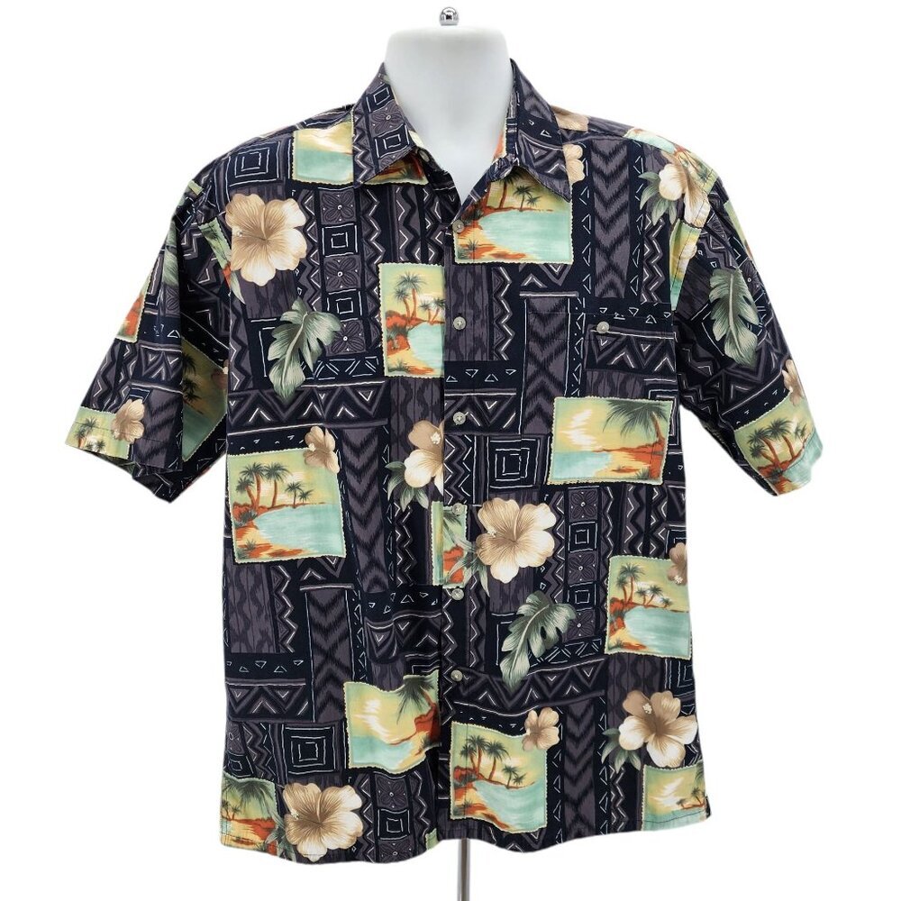 Vintage Pierre Cardin Mens Large Hawaiian Shirt Floral Beach Multicolor Button